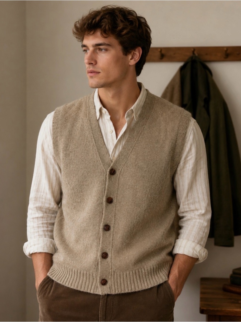 Vintage Wool Blend Button Front Sweater Vest sz M Grandpacore Academia Preppy